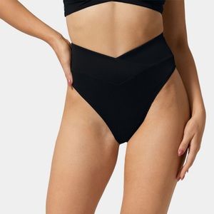 HALARA High Waisted Crossover Black Swimsuit Bikini Bottom Size Small NWT
